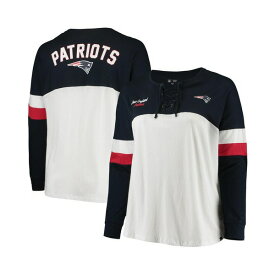 ニューエラ レディース Tシャツ トップス Women's White, Navy New England Patriots Plus Size Athletic Varsity Lace-Up V-Neck Long Sleeve T-shirt White, Navy