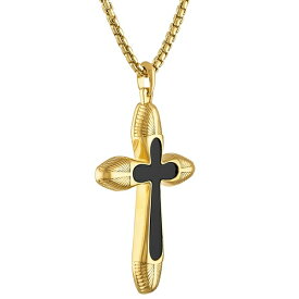 ブロバ レディース 腕時計 アクセサリー Men's Icon Black Agate Cross Pendant Necklace in 14k Gold-Plated Sterling Silver, 24" + 2" extender Na