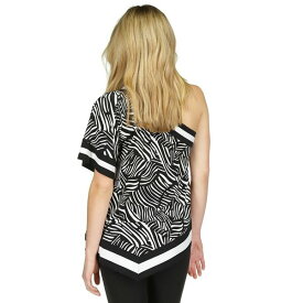 マイケルコース レディース カットソー トップス Women's Zebra Border-Print One-Shoulder Top, Regular & Petite Black/ White