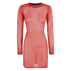 �t�F�f���J�E�g�V ���f�B�[�X �����s�[�X �g�b�v�X Semi-sheer open-knit minidress Red