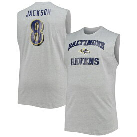 ファナティクス メンズ Tシャツ トップス Lamar Jackson Baltimore Ravens Big & Tall Player Name & Number Muscle Tank Top Heathered Gray