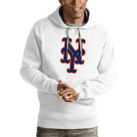 アンティグア メンズ パーカー・スウェットシャツ アウター New York Mets Antigua Victory Pullover Team Logo Hoodie White