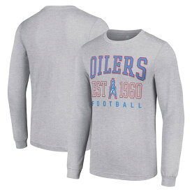 スターター メンズ Tシャツ トップス Houston Oilers Starter Throwback Logo Long Sleeve TShirt Heather Gray