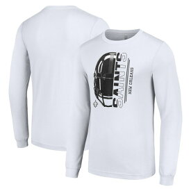 スターター メンズ Tシャツ トップス New Orleans Saints Starter Half Helmet Logo Long Sleeve TShirt White