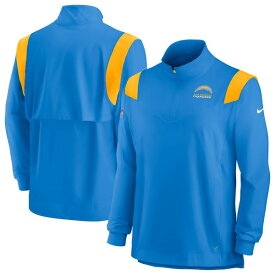 ナイキ メンズ Tシャツ トップス Los Angeles Chargers Nike Sideline Coach Chevron Lockup QuarterZip Long Sleeve Top Powder Blue