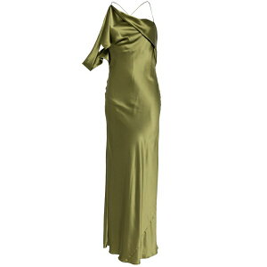 �~�V�F�����]�� ���f�B�[�X �����s�[�X �g�b�v�X Asymmetric design silk gown Green