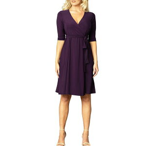 Li fB[X s[X gbvX Women's Essential Wrap Dress with 3/4 Sleeves Plum passion