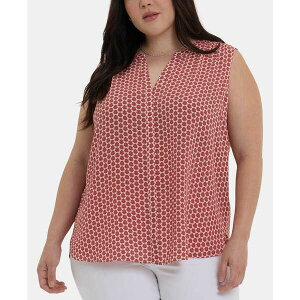 GkCfB[WFC fB[X Jbg\[ gbvX Plus Size Sleeveless Pintuck Split Neck Top Cora Geo