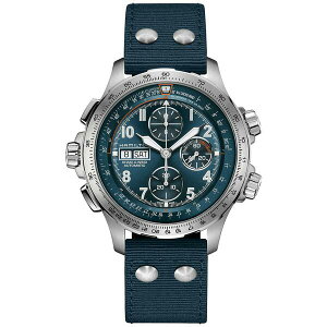 n~g fB[X rv ANZT[ Men's Swiss Automatic Chronograph Khaki Aviation X-Wind Blue Textile Strap Watch 45mm Blue