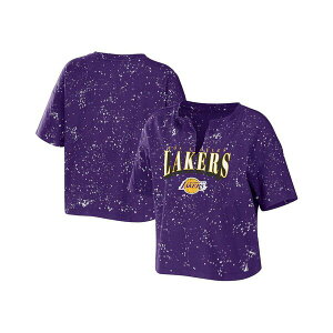 EFA oC GEAh[Y fB[X Jbg\[ gbvX Women's Purple Los Angeles Lakers Bleach Splatter Notch Neck T-shirt Purple