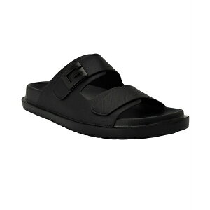 ゲス メンズ サンダル シューズ Men's Vugon Branded Slip On Fashion Slides Black saffiano texture