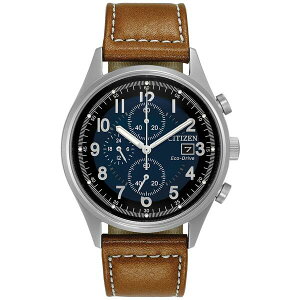 V`Y Y rv ANZT[ Men's Eco-Drive Chronograph Brown Leather Strap Watch 42mm CA0621-05L Brown