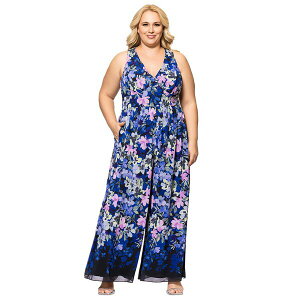 xbcB Ah A_ fB[X s[X gbvX Plus Size Floral-Print Sleeveless Jumpsuit Black/Blue