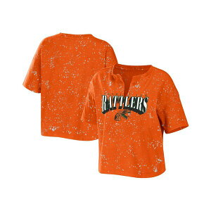 EFA oC GEAh[Y fB[X Jbg\[ gbvX Women's Orange Florida A&M Rattlers Bleach Wash Splatter Cropped Notch Neck T-shirt Orange