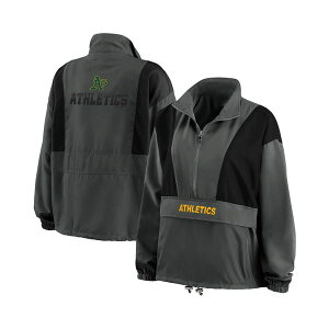 EFA oC GEAh[Y fB[X WPbgu] AE^[ Women's Charcoal Oakland Athletics Packable Half-Zip Jacket Charcoal