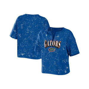 EFA oC GEAh[Y fB[X Jbg\[ gbvX Women's Royal Florida Gators Bleach Wash Splatter Cropped Notch Neck T-shirt Royal