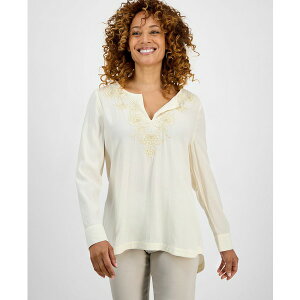 �W�F�C�G���R���N�V���� ���f�B�[�X �J�b�g�\�[ �g�b�v�X Women's Shine Embroidered Tunic Top Whisper White
