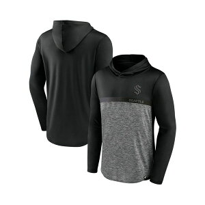 t@ieBNX Y p[J[EXEFbgVc AE^[ Men's Black/Heather Charcoal Seattle Kraken Iconic Defender Pullover Hoodie Black, Heather Charcoal