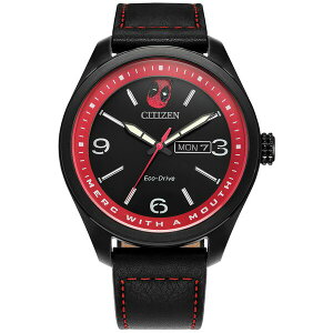 V`Y Y rv ANZT[ Eco-Drive Men's Marvel Deadpool Returns Black Leather Strap Watch 43mm No Color