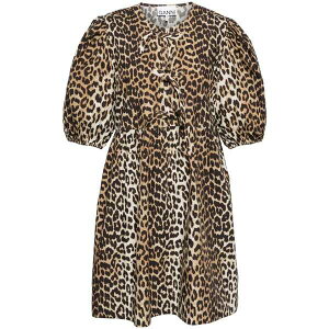 �K�j�[ ���f�B�[�X �����s�[�X �g�b�v�X Leopard printed cotton mini dress Brown