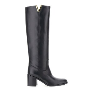 BA[}15 fB[X u[c V[Y Black Knee-high Boots With Cut-out On The Side And Logo Plaque In Leather Woman Black