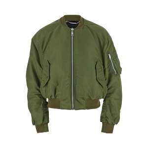 W[_J Y WPbgu] AE^[ Green Cropped Bomber Jacket With One Zip Pocket On The Sleeve In Tech Fabric Man Green