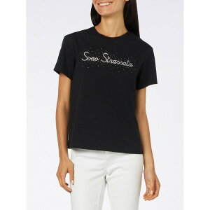 GV[c[ZCgo[X fB[X TVc gbvX Woman Heavy Cotton T-shirt With Sono Strassata Rhinestones Print BLACK