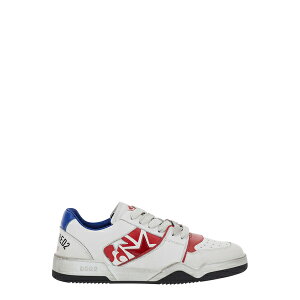 ディースクエアード メンズ スニーカー シューズ White Sneakers With Distressed Effect And Logo On The Heel In Leather Man BIANCO ROSSO BLU