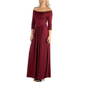 24セブンコンフォート レディース ワンピース トップス Women's Off Shoulder Pleated Waist Maxi Dress Red