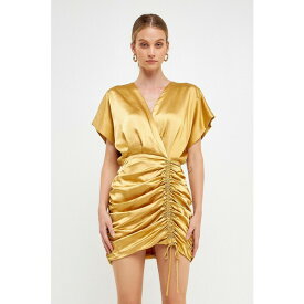 エンドレスローズ レディース ワンピース トップス Women's Satin Wrapped & Shirred Mini Dress Gold