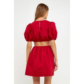 イングリッシュファクトリー レディース ワンピース トップス Women's Pleats with Cut-out Detail Mini Dress Dark red