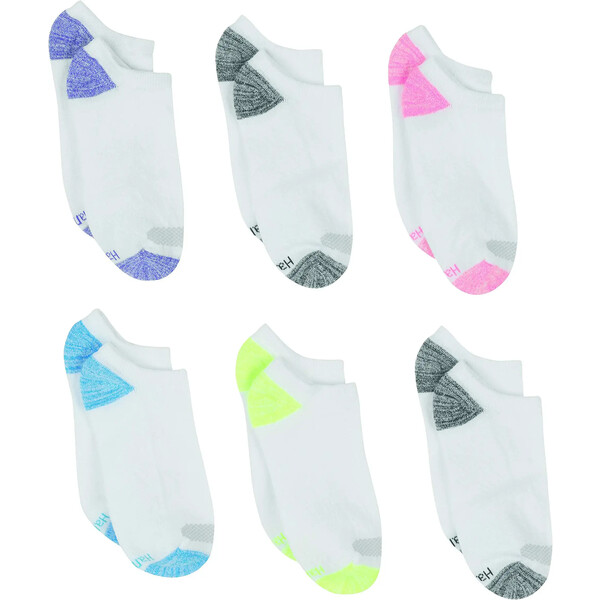 ヘインズ レディース 靴下 アンダーウェア Women's Plush Comfort Toe Seam No Show Socks, 6-Pair Pack White With Color Heel