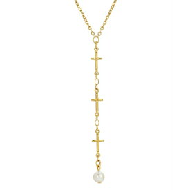 シンボルスオブフェイス レディース ネックレス・チョーカー・ペンダントトップ アクセサリー 14K Gold Dipped Triple Cross Drop Imitation Pearl Necklace White