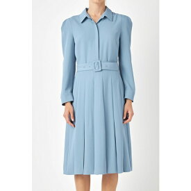 イングリッシュファクトリー レディース ワンピース トップス Women's Pleated Collared Long Sleeve Midi Dress Dusty blue