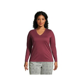 ランズエンド レディース カットソー トップス Plus Size Relaxed Supima Cotton Long Sleeve V-Neck T-Shirt Rich burgundy