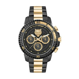 プレインスポーツ メンズ 腕時計 アクセサリー Men's Chronograph Date Quartz Powerlift Gold-Tone and Black Stainless Steel Bracelet Watch 45mm Two-Tone