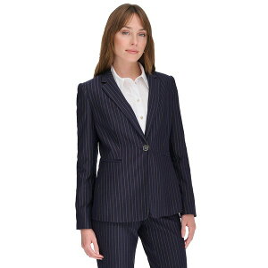 g~[ qtBK[ fB[X WPbgu] AE^[ Women's Pinstripe Slim-Fit Single-Button Blazer Mdngt/taba