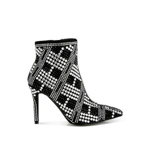 �������h�����O ���f�B�[�X �u�[�c �V���[�Y Urbanite Rhinestones Studded Stiletto Heel Boots Black