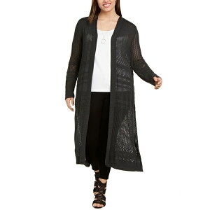 �x���f�B�[�j ���f�B�[�X �j�b�g&�Z�[�^�[ �A�E�^�[ Plus Size Pointelle-Stitch Duster Cardigan Charcoal