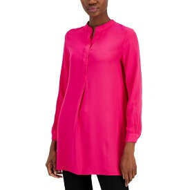 アンクライン レディース カットソー トップス Women's Split-Neck Long-Sleeve Nehru Tunic Amaranth