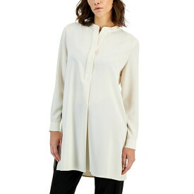 アンクライン レディース カットソー トップス Women's Split-Neck Long-Sleeve Nehru Tunic Anne White