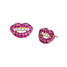 ベッツィジョンソン レディース ピアス＆イヤリング アクセサリー Faux Stone and Imitation Pearl Lips Stud Earrings Pink, Gold