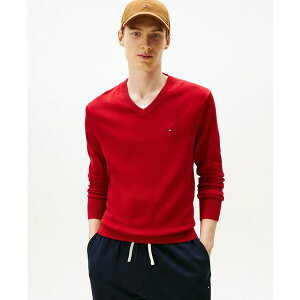 �g�~�[ �q���t�B�K�[ �����Y �j�b�g&�Z�[�^�[ �A�E�^�[ Men's Essential Solid V-Neck Sweater Medium Red
