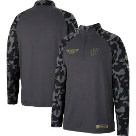 コロシアム メンズ ジャケット＆ブルゾン アウター Wisconsin Badgers Colosseum OHT Military Appreciation Long Range Raglan QuarterZip Jacket Charcoal