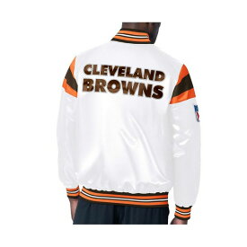 スターター レディース ジャケット＆ブルゾン アウター Men's White, Brown Distressed Cleveland Browns Vintage-Like Satin Full-Snap Varsity Jacket White, Brown