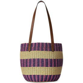 ラルフローレン レディース トートバッグ バッグ Striped Straw Medium Hartley Tote Bag Natural/purple Jspr Mlt/lrn Tn