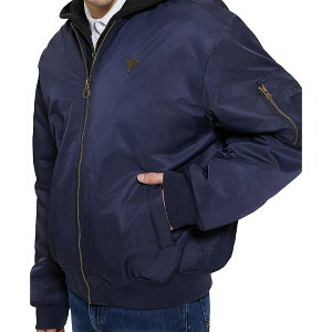 QX Y WPbgu] AE^[ Men's John Bomber Jacket with Removable Hooded Inset Navy Sea Multi