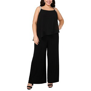 ~XN fB[X JWApc {gX Plus Size Rhinestone-Strap Overlay Wide-Leg Jumpsuit Black