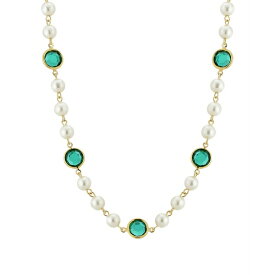 2028 レディース ネックレス・チョーカー・ペンダントトップ アクセサリー Gold-Tone Imitation Pearl with Dark Green Channels 16" Adjustable Necklace Green