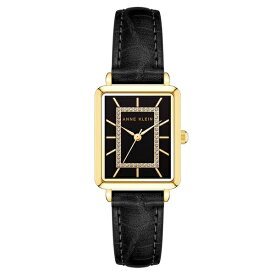 アンクライン レディース 腕時計 アクセサリー Women's Watch in Black Faux Leather with Gold-Tone Lugs, 24x36.3mm Black